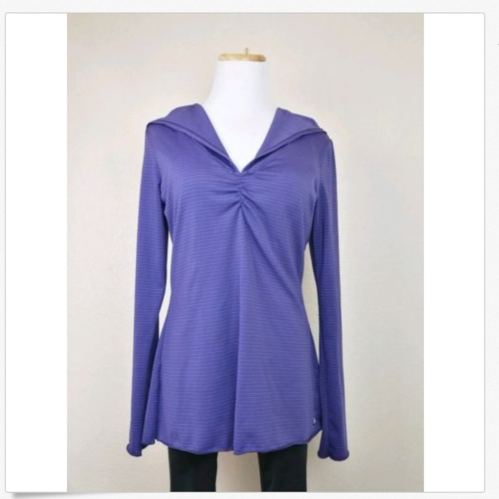 PRANA Athletic Hooded Yoga Sweater Purple Striped